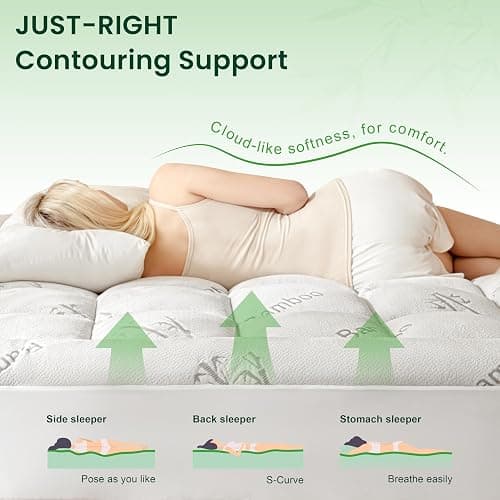 Love's cabin Twin XL Mattress Topper Viscose Derived from Bamboo, Thick Pillow Top Mattress Pad with Stretchable Pockets for 8"-20" Mattress, Soft Breathable Cooling Mattress Topper for Hot Sleepers thumbnail 3