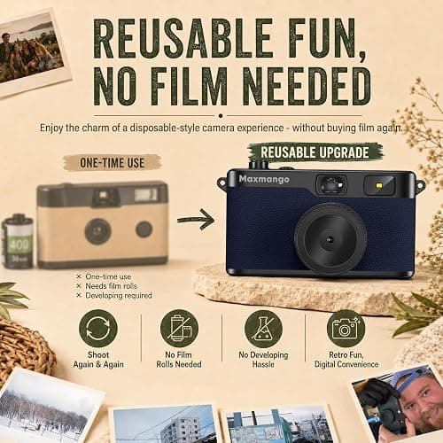 Maxmango D53 Vintage Digital Camera - Screenless Vintage Camera Disposable Camera Replacement Includes 8GB SD Card-Blue thumbnail 8