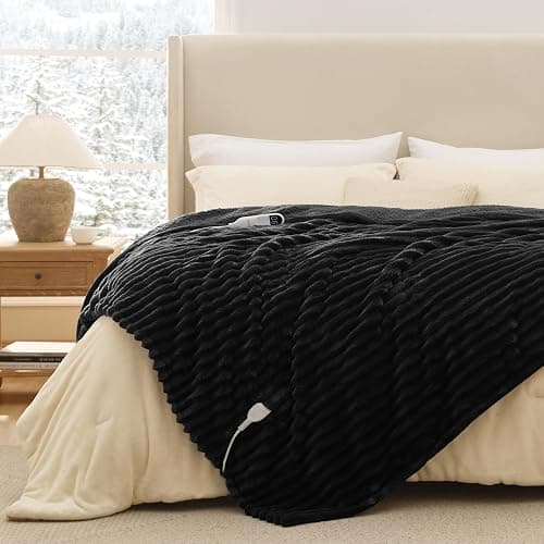 Bedsure Heated Blanket Full Size - Thick Striped Fast Heating Electric Blanket with Preheat Function, 6 Heat & 6 Timer (Up to 10H), 8H Auto Off, ETL Certified, Gift for Grandma (72"x84", Black) - Image 1