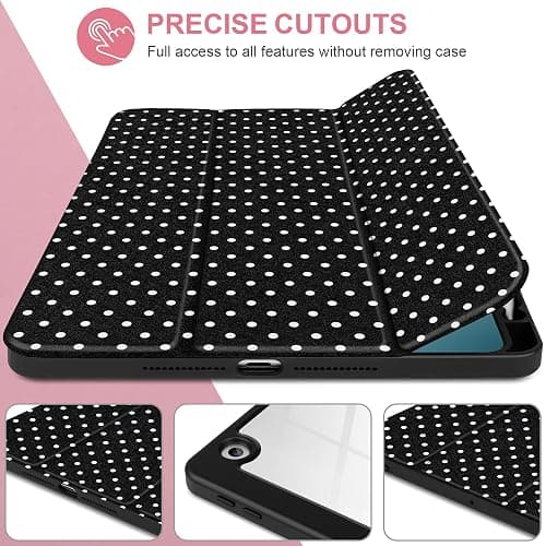 MEEgoodo Case for iPad 10.2 inch,Tablet Cases for iPad 9th Generation 2021/8th Gen 2020/7th Gen 2019 with Clear Acrylic Back Shell+Pencil Holder+Auto Wake/Sleep+Trifold Stand, White Polka Dot thumbnail 6