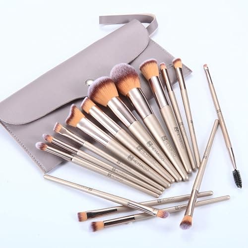 HEYMKGO Makeup Brushes, 15 Pcs Make Up Brushes Set Professional Champagne Gold Makeup Brush Pack, Foundation Blending Powder Blush Concealers Eyeshadow Eyeliner Make-up Brush Kits with Cosmetics Bag thumbnail 2