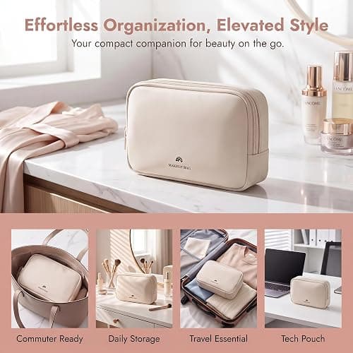 Lestikave Small Travel Makeup Bag Case Organizer for Purse(01Beige) | Portable Lightweight Cosmetic Bag with Compartment, Toiletry Pouch Design for Skincare, Toiletries & Essentials thumbnail 6