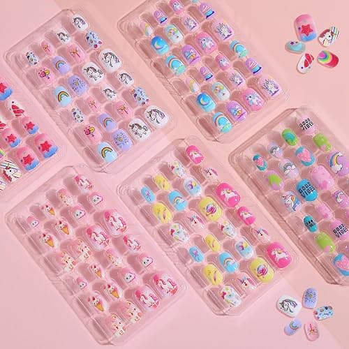 144pcs Press on Nails for Kids,6 Pack Lovely Kids Press on Nails for Girls 8-12 Years,Pre-glue Fake Nails for Children,Artificial Full Cover Short Acrylic False Nail Tips Art Kits Gifts for Girls thumbnail 2