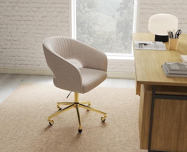 Ya-Home Chenille Home Office Chair Modern Swivel Vanity Chair with Height Adjustable for Adults Teens Bedroom, Beige thumbnail 8
