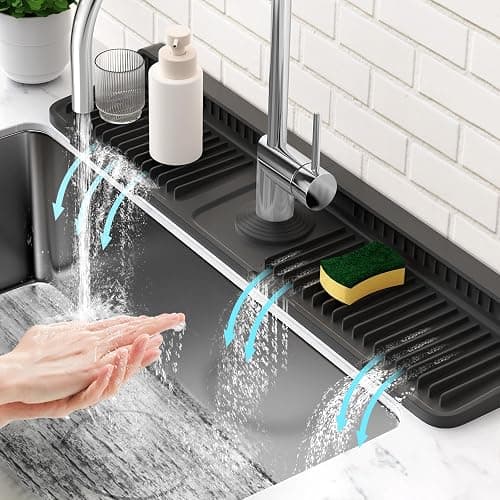 24'' Longer Faucet Mat for Kitchen Sink Splash Guard[7° Slope Fast Self-draining][Snap Lock Fit]Kitchen Sink Faucet Mat Splash Guard Kitchen Sink Area Water Splash Guard Behind Faucet Draining Mat - Image 1
