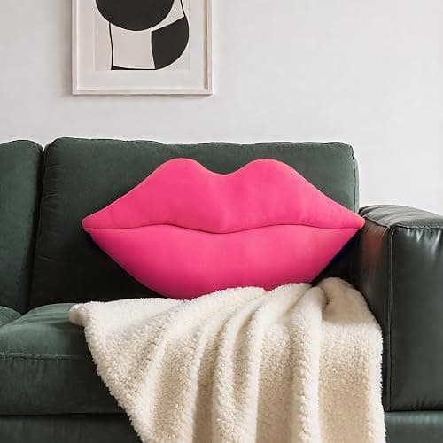 AELS 3D Large Lips Throw Pillows, Soft Decorative Love Pillows, Velvet Cute Pillow, 24 x 12 inches for Couch, Sofa, Bed, Living Room, Bedroom, Vivid Pink thumbnail 7