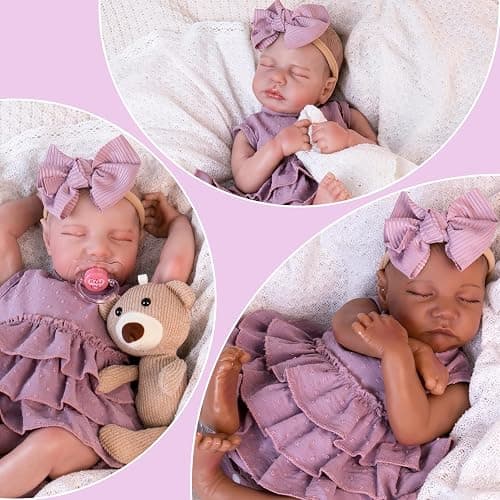 Aori Lifelike Baby Dolls Clothes 20 Inch Purple Dress Clothing Set for 17-20 in Realistic Newborn Doll Girls - Purple thumbnail 7