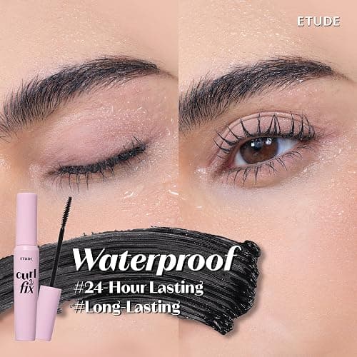 ETUDE Curl Fix Waterproof Mascara, Long-Lasting Curl, Black, 0.27 fl oz | Korean waterproof mascara, Lightweight, vegan, defined black lashes and long-lasting curl without smudging. thumbnail 7