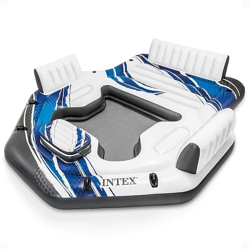 Intex Blue Tropic Inflatable 5 Person Raft or Swimming Pool Island Water Floating Lounger Raft with Backrests, Built in Cooler, and 4 Cupholders - Image 1