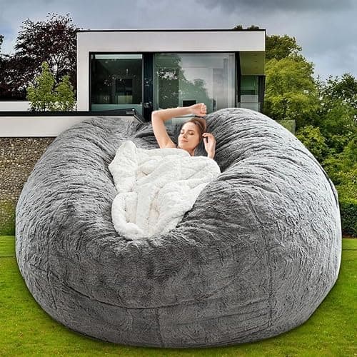 HDMLDP Bean Bag Chair for Adults Kids Without Filling Comfy Fluffy Giant Round Beanbag Lazy Sofa Cover for Reading Chair Floor Chair, 6FT, Grey thumbnail 7