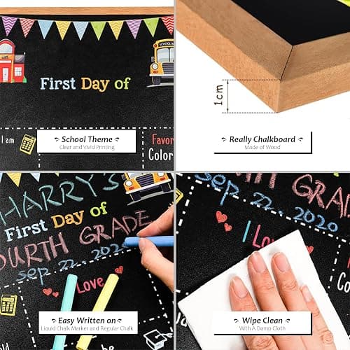 First Day of School Sign - 14" X 11" Double-Sided Board With Frame for Kids - Chalkboard for First & Last Day, Back to School Supplies for Preschool Kindergarten 1st Grade thumbnail 4