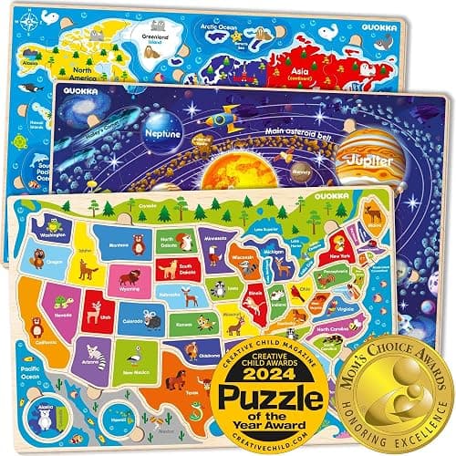 QUOKKA Puzzles for Kids Ages 4-6 - 3 Set Toddler Kids Puzzles Ages 3-5 - Learning United States Games for Childrens 6-8 - Educational Toys for 3 Year Old Boys and Girls - Award Winning - Image 1