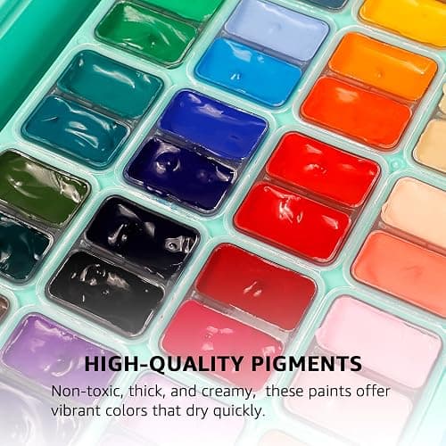 ABEIER HIMI Gouache Paint Set, Twin Cup 48 Colors x 12ml/0.4oz with 3 Brushes & a Palette, Non-Toxic, Jelly Guache Paint for Canvas and Watercolor Paper - Perfect for Beginners, Students, Artists - 48 COLOURS thumbnail 5