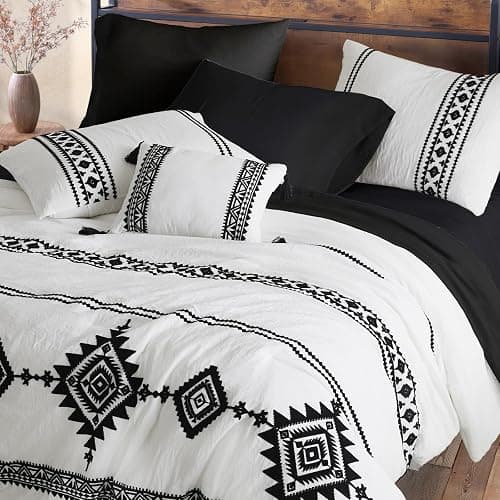 MaiRêve Embroidery Comforter Set Queen Size - 7 Piece, White Boho Western Bedding All Season Bed in A Bag, Farmhouse Queen Comforter Set with Sheets, Pillowcases & Shams thumbnail 3