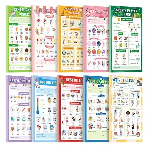 MOMOTONX 10 Pack Kids Pretend Play Notepads, 40 Pages Kids Playtime Pads | 4'' x 6'' All Roles Imaginative Role Play Activity Set, Educational Toys for Toddlers - Image 1