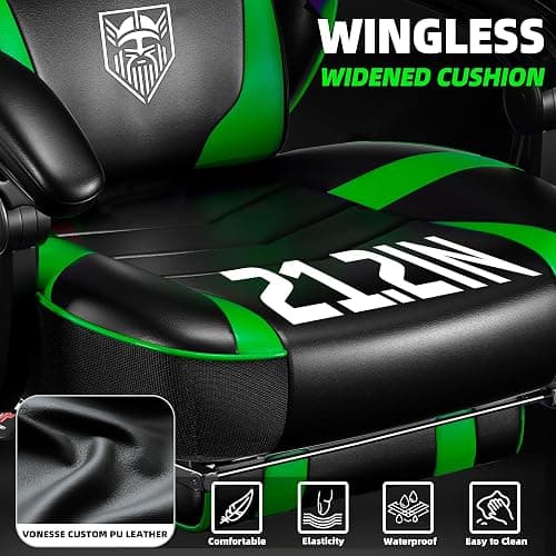 Vonesse Gaming Chair, Big and Tall Gaming Chair with Footrest and Massage, Gaming Chairs for Adults with Lumbar Support, Ergonomic High Back Computer Chair with Pocket Spring Cushion (Green/Black) thumbnail 4