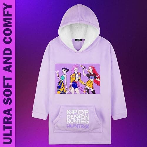 KPop Demon Hunters Official Huntrix Oversized Hoodie for Girls Teens 6-14 Yrs, Fleece Sherpa Lined Hood, Rumi Mira Zoey Gifts thumbnail 4