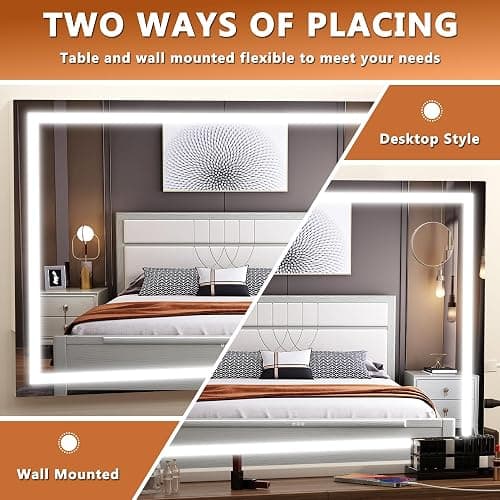 Hasipu Vanity Mirror with Lights, 28" x 20" LED Makeup Mirror, Lighted Makeup Mirror with Dimmable 3 Modes, Touch Screen Control Vanity Mirror Square White - White - 28"L x 20"W thumbnail 4