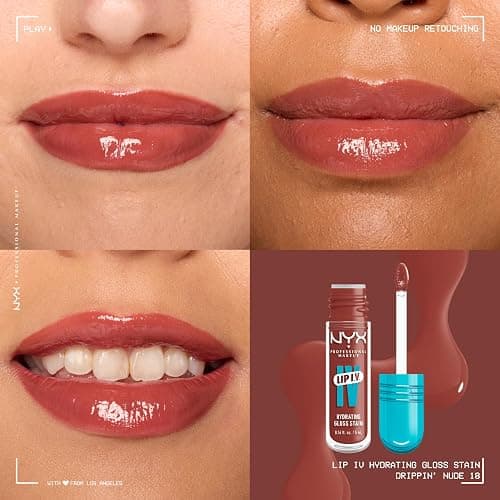 NYX PROFESSIONAL MAKEUP Lip IV Hydrating Glossy Lip Stain, Long-Lasting, Tinted, Vegan Formula with 12 HR Hydration - Drippin' Nude (Nude) thumbnail 2