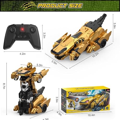 Kroyedfuw Dinosaur Transform Rc Cars, 2.4Ghz Remote Control Car Transforming Robot with Flashing Light, 360° Rotation One Button Deformation Car Toy Gifts for Boys Age 4-7 8-12 thumbnail 2
