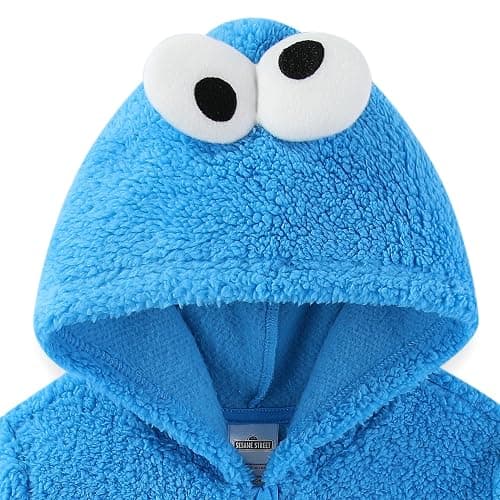 Sesame Street Elmo Cookie Monster Boys Zip Up Sherpa Hoodie with 3D Eyes for Toddler thumbnail 3