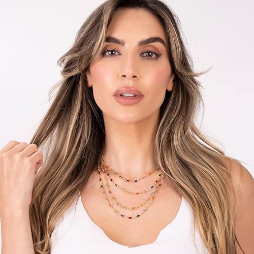 Barzel 18K Gold Plated Multi Stone Crystal Baguette Necklace for Women - Made In Brazil thumbnail 4