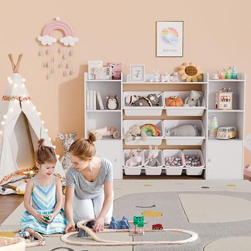 Xilingol Kids Toy Storage Organizer W/8 Removable Toy Bins, 4-Tier Toy Organizers W/6 Storage Cubbies, Kid Bookshelf and Toy Storage for Playroom, Bedroom, Kids Room, Classroom thumbnail 7
