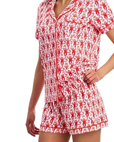 Oklihoe 2-Piece Monkey Pajamas Set for Women Button Down V Neck Summer Y2K Lounge Set for Beach Vacation Jammies Party Gift thumbnail 4