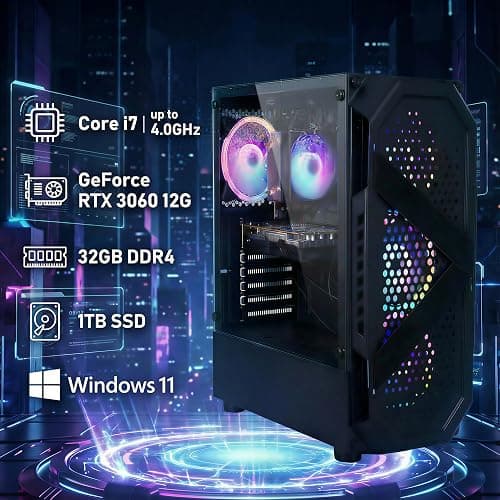 STGAubron Gaming PC Desktop Computer, Intel Core i7-6700 up to 4.0G, GeForce RTX 3060 12G, 32GB DDR4, 1TB SSD, WiFi 6, BT 5.0, RGB Fan x4, Windows 11 Home thumbnail 2