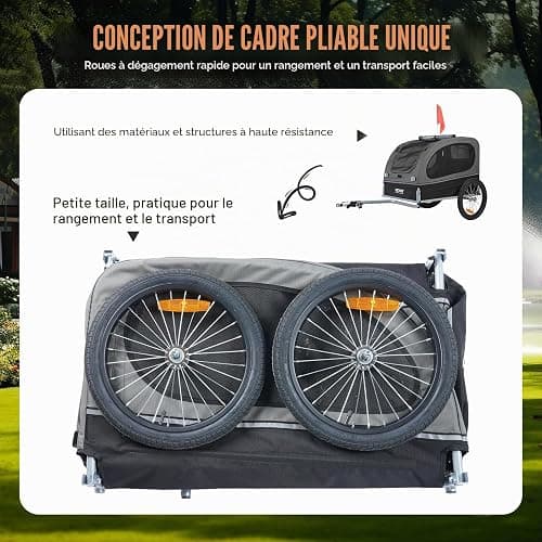 VEVOR Remorque vélo pour Chien, Charge, Porte Animaux de Compagnie de vélos, Cadre Pliable Facile avec Roue à dégagement Rapide, coupleur de vélo Universel, réflecteur, Drapeau, Laisse Interne thumbnail 6