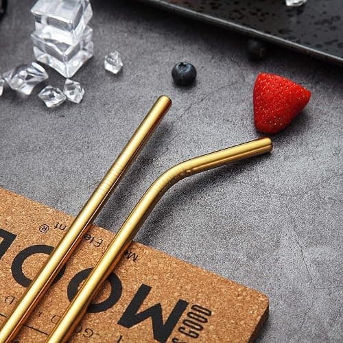 18 Piece Gold Stainless Steel Straws, 8.5 '' Reusable Drinking Straws,with Portable pouch,Suitable for wine and cold drinks (8 Straight/8 Bent/2 Brushes) thumbnail 4