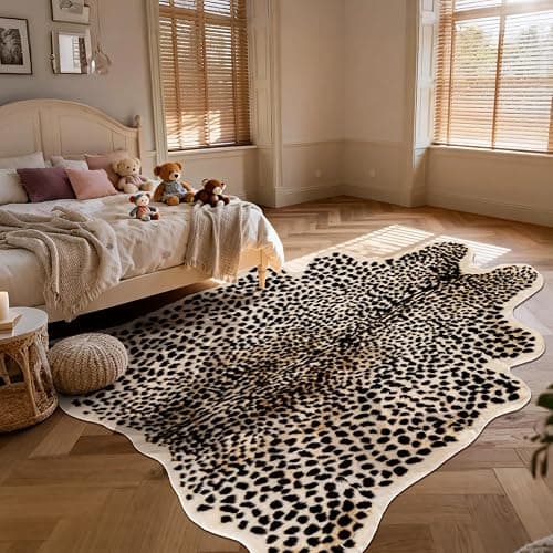Leopard Print Rug, Cheetah Rugs 5.2x6.8ft Large Faux Cowhide Hide Skin Rug Animal Cheetah Printed Area Rug Carpet for Bedroom Livingroom Home Office thumbnail 7
