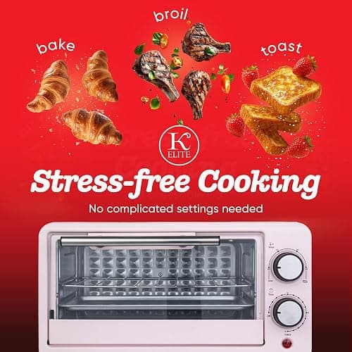Kitchen Elite 4-Slice Countertop Toaster Oven, Stainless Steel Tray, Pink thumbnail 5