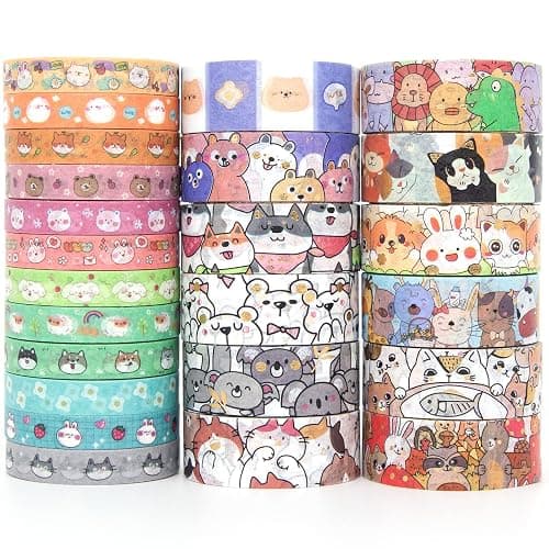 WAPETASHI Cute Washi Tape Set - 24 Rolls Kawaii Animals Gold Foil Decorative Masking Tape for Journaling, Scrapbooking, Kids DIY Crafts, Aesthetic Supplies, Planners, Bullet Journal - Image 1