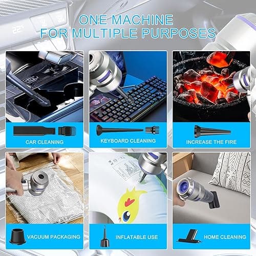 Handheld Vacuum Cordless, 21000Pa Wireless Handheld Car Vacuum Cleaner Strong Suction, 4 in 1 Mini Vacuum Portable Cordless, 100W High Power Brushless Motor & Air Duster for Car, Home, Gifts (Blue) thumbnail 5