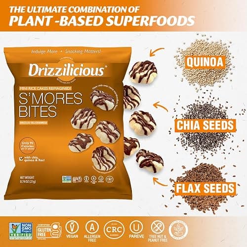 Drizzilicious Mini Rice Cakes S'mores - Rice Crisps, Healthy Snack for Adults and Kids, Flavored Rice Cakes, Vegan, Gluten Free, Allergen Free, Only 90 Calories Per Bag - 0.74 oz (Pack of 10) thumbnail 4