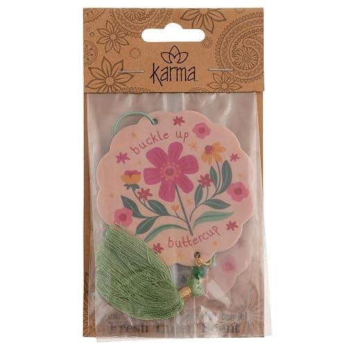 Karma, Essential Oil Air Freshener for Cars Set of 2, Home & Office - Colorful Decorative Hanging Air Freshener with Tassel, Buttercup Vanilla Scented thumbnail 2