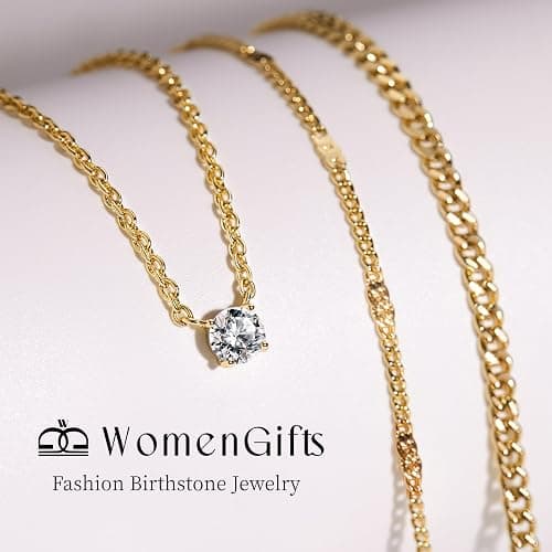 WomenGifts Layered Gold Necklaces for Women, 14K Gold Sterling Silver Plated Dainty Pendant Necklace Set Non Tarnish, Chunky Stackable Cuban Chain Choker, Trendy Birthstone Vacation Jewelry Gift thumbnail 6