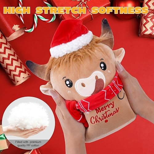 SEAOPOP Christmas Cow Stuffed Animal: 8-Inch Cute Highland Cow Plush Toy with Festive Scarf Soft Plushie Pillow, Perfect Christmas Holiday Birthday Gifts for Kids Girls Boys thumbnail 6