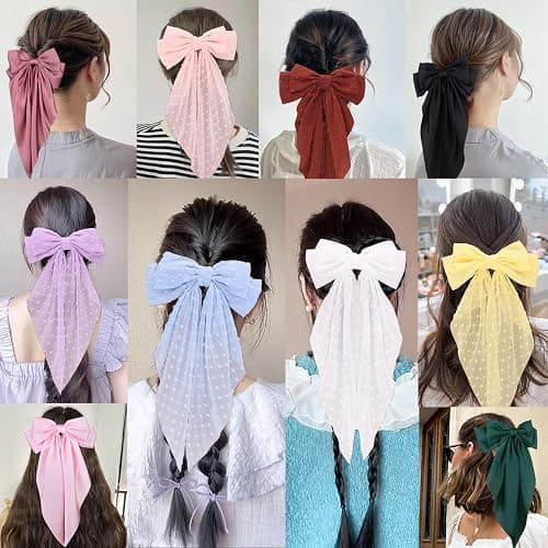 MRJ 4Pcs Chiffon Hair Bows for Women Big French Bows Hair Clips for Girls Hair Accessories Barrettes Metal Clips Bowknot Aesthetic thumbnail 6