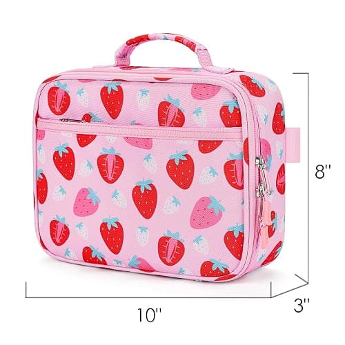 mibasies Kids Lunch Box for Girls Toddler, Insulated and Reusable Lunch Bag for School, Assorted Strawberry - Pink thumbnail 2