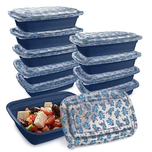 Disney Meal Prep Containers - 20-Piece Reusable Food Containers with Lids - Freezer, Microwave & Dishwasher Safe - Featuring Mickey & Minnie, Lilo & Stitch - Image 1