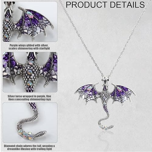 Wasise Dragon Necklace - Gothic Jewellery, Fourth Wing Merch, Gothic Jewelry with Fantasy Dragon Pendant, Chinese Dragons Pendant, Dragons Gifts for Women, Unique Necklace Gifts for Lovers thumbnail 4