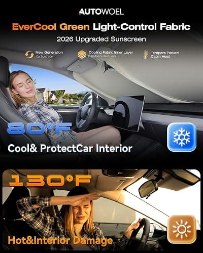 Windshield Sun Shade for Car, Cooling Car Windshield Shade, 99% UV Protection & Heat Insulation, Green & Beige Sunshade with Storage Bag, V-Cut Mirror Opening for Cars SUVs Trucks Vans,Medium 64"*32" thumbnail 2