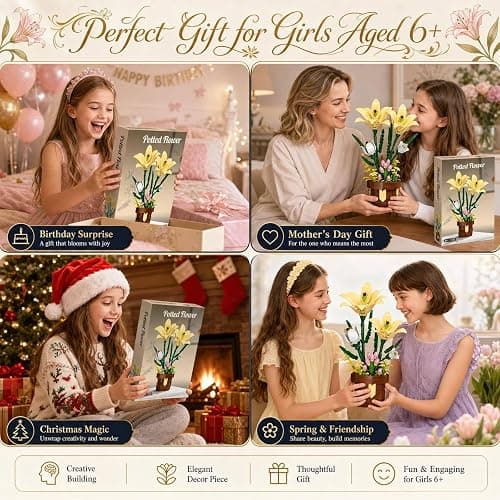 Lily Flowers Building Set, Potted Flower Building Blocks Compatible with Lego Botanical, DIY Building Toy Gifts for Women Girls Adults Ages 6+ (296PCS) thumbnail 6