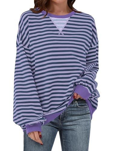 ANRABESS Women Striped Sweatshirts Oversized Crewneck Long Sleeve Shirts Y2K Pullover Top 2025 Fall Outfits Fashion Clothes - Image 1