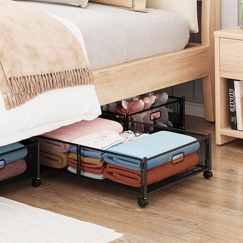 Gawerk Under Bed Storage with Wheels, Foldable Metal Mesh Underbed Storage Container Bins, Tool-free Assembly Clothes Drawer Organizer,2Pack thumbnail 2