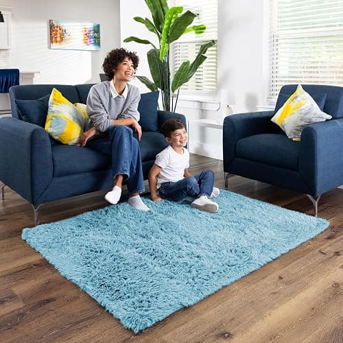 Ophanie Light Blue Rug,Boys 4x6 Rugs for Bedroom Carpet Nursery Aesthetic,Kids Playroom Area Rugs for Girls Teen Home Decor,Fluffy Shag Bedside Floor Living Room Carpets with Over 99 pcs Pile fibers thumbnail 3