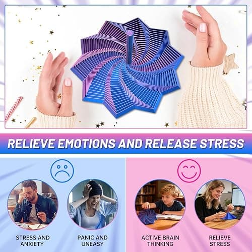 3D Printed Expanded Sensory Fidget Star,Stress-Relief Spinning Tower Toy with Handles,Sensory Toys for Adults & Teens,Honeycomb Whirling Spiral Design for ADHD & Stress Relief (Purple-Blue,L-25rings) thumbnail 5