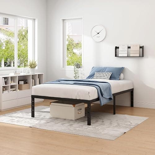 NEW JETO Metal Bed Frame,Twin Size Bed Frame with Storage Space,Heavy Duty Sturdy Mattress Foundation,Easy Assembly,No Box Spring Needed, Black,14 Inch,Twin thumbnail 2